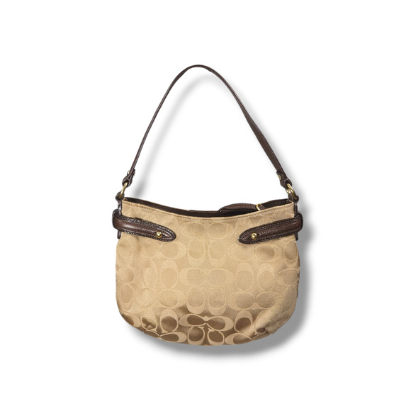 EUC Coach Collette 44790 Signature Gold Canvas Leather Small Handbag Hobo Purse - Picture 2 of 6